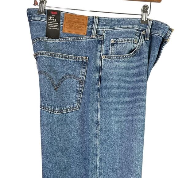 Levis Premium Jeans Womens 31 Blue High Loose Distressed Straight Wide Leg NEW - Picture 5 of 12